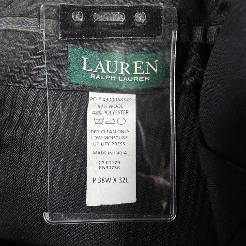 Lauren Ralph Lauren Dress Pants Mens 38x32 Navy Blue Wool Blend Flat Front Pants - Picture 2 of 6